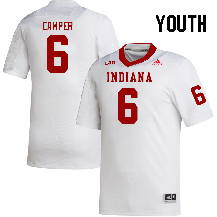 Youth #6 Cam Camper Indiana Hoosiers College Football Jerseys Stitched-White